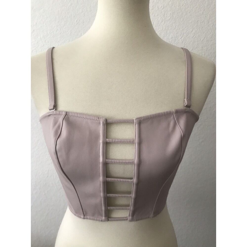 Victoria's Secret Lingerie Bra Corset Malibu Faux Leather Lace FLAW